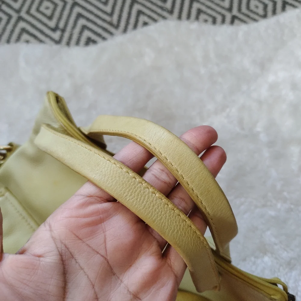 Fossil Genuine Leather Light Green Crossbody Tote Bag with Front Pockets